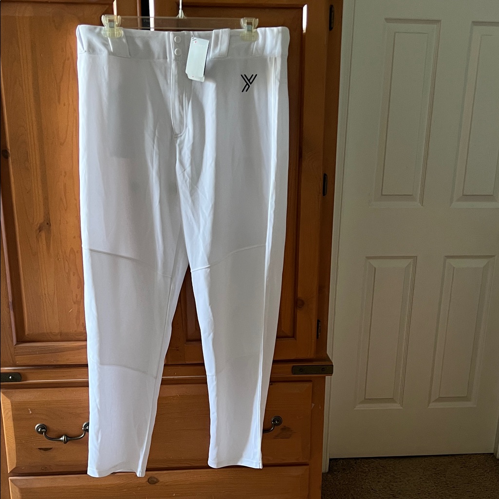 White Baseball Pants With Small Logo